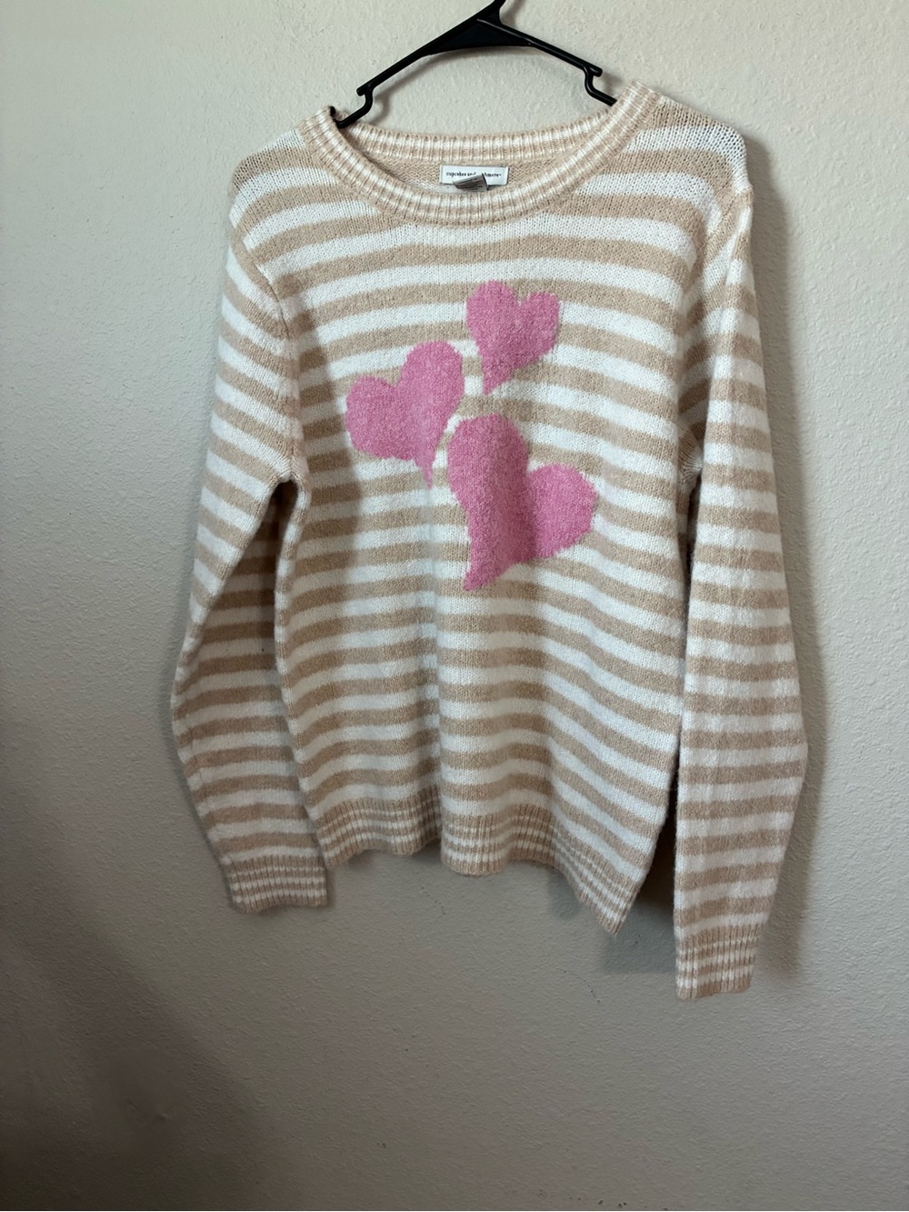 Striped Cream & White Heart Sweater with Pink Hearts Cupcakes & cashmere